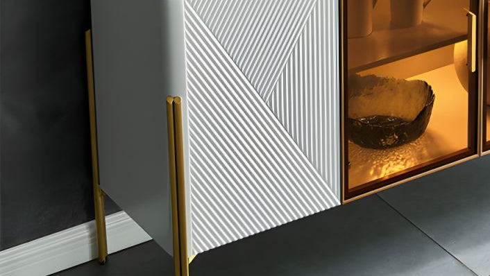 Modern Luxury Sideboard/side cabinet/Storage Cabinet with Glass & White Panels – Elegant Storage Cabinet for Stylish Interior