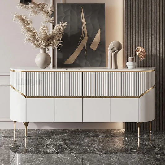 Luxury White & Gold Sideboard with Fluted Detailing – Elegant Storage Cabinet/Side Cabinet/Side Board for – alternate view 2