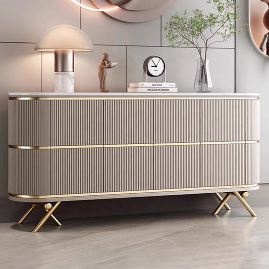 Modern Fluted Sideboard in Beige & Gold – Luxury Storage Cabinet/Side Cabinet/Side Board with Curved Desig – alternate view 2