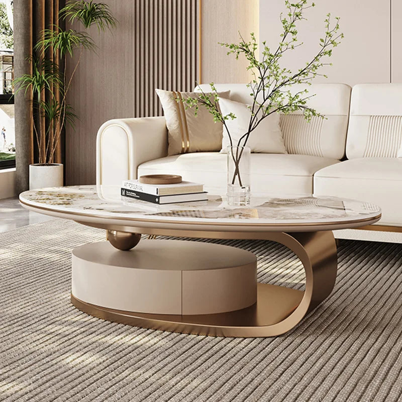 Custom Made Fashion Design Oval Marble Top Coffee Table Luxury Home Living Room Reception Tea Coffee Table