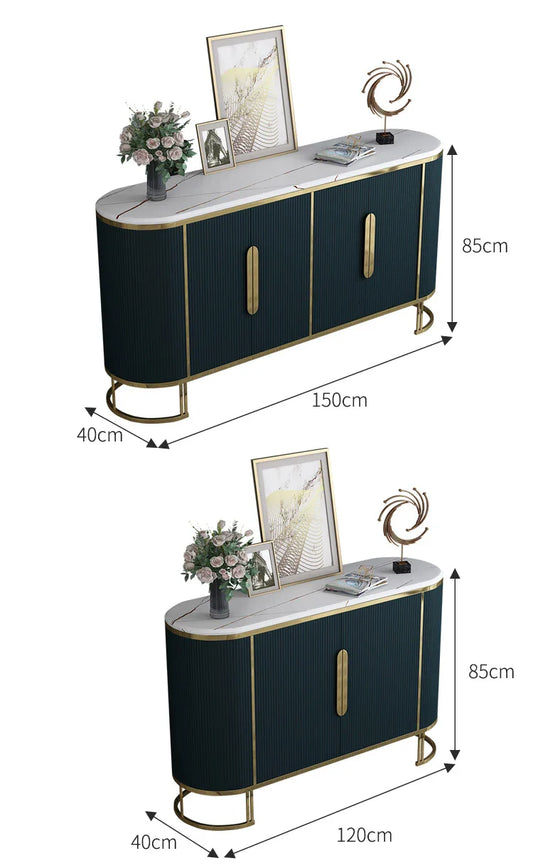 Luxury Rock Plate Sideboard with Storage, Modern Minimalist Living Room Side Cabinet, Solid Wood and Marbl – alternate view 2