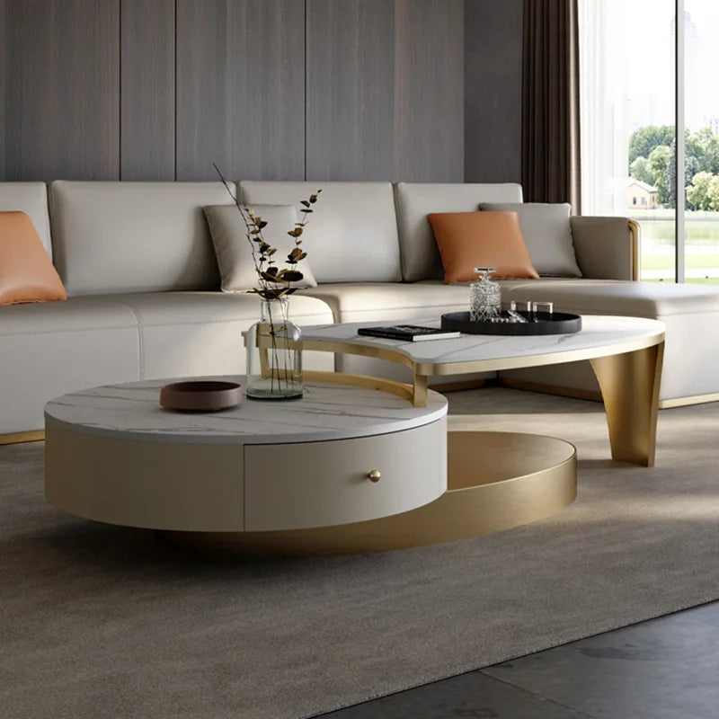 Custom Made Nordic Modern Style Round Coffee Table Simple Living Room Furniture with Luxury Glass Countertop Metal Material f