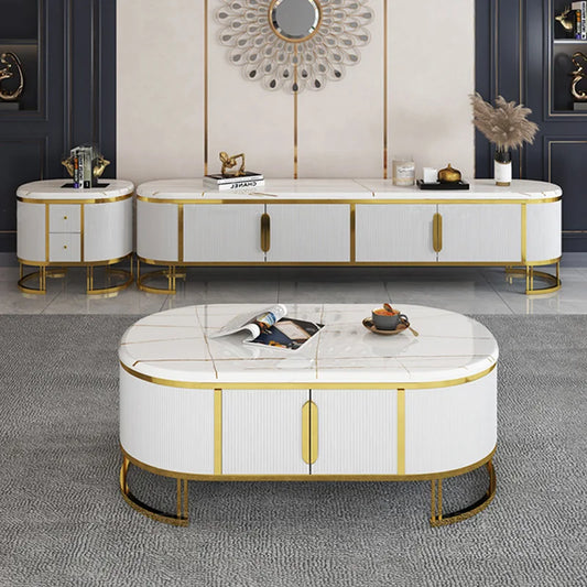 Of Lacquer Marble Stainless Steel TV Unit – alternate view 2
