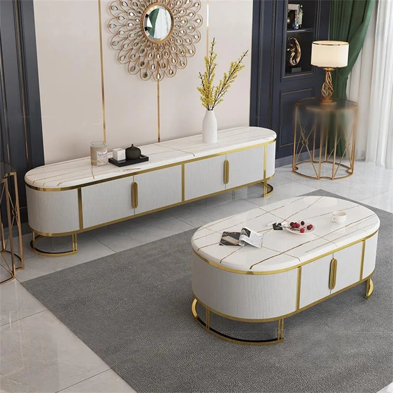 Of Lacquer Marble Stainless Steel TV Unit
