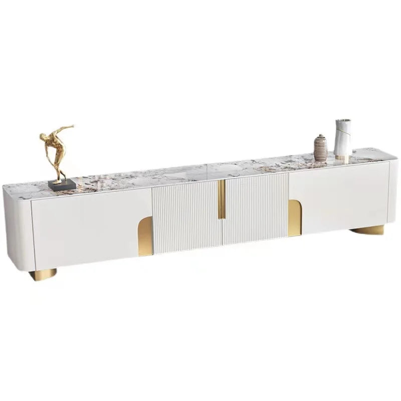 Rock Plate White Stainless Steel TV Unit