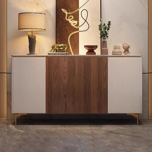 Modern Wood & Cream Sideboard with Gold Accents – Elegant Storage Cabinet/Side Cabinet/Side Board for Styl – alternate view 2