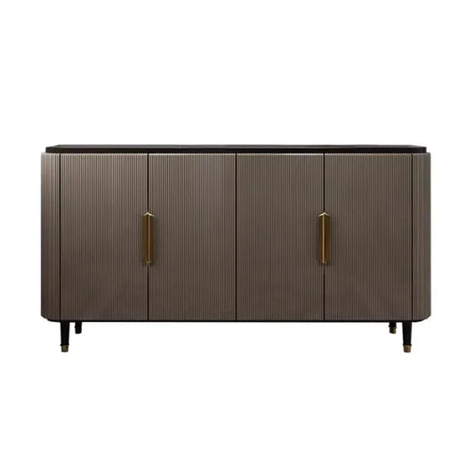 Elegant Fluted Sideboard with Gold Handles & Black Top – Modern Storage Cabinet/Side Cabinet/Side Board fo – alternate view 2