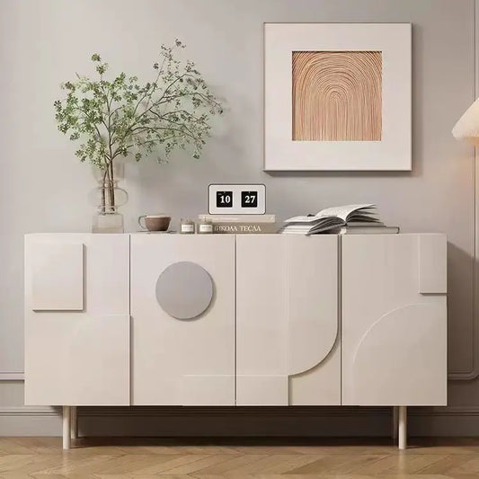 Modern Cream Sideboard with Geometric 3D Design – Stylish Storage Cabinet/Side Board/Side Cabinet for Cont – alternate view 2