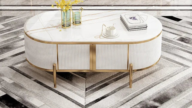 Custom Made Post-Modern Minimalist Marble Coffee Table : Compact and Stylish Living Room Furniture for Modern Spaces TV Unit