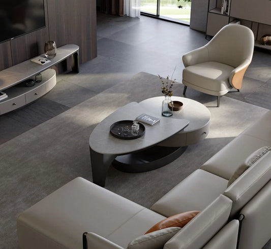 Custom Made Nordic Modern Style Round Coffee Table Simple Living Room Furniture with Luxury Glass Countert – alternate view 2