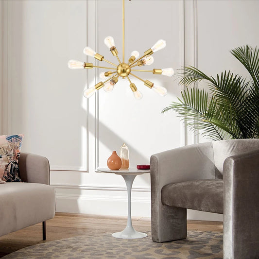 Chrome sputnik ceiling lamp with exposed bulbs