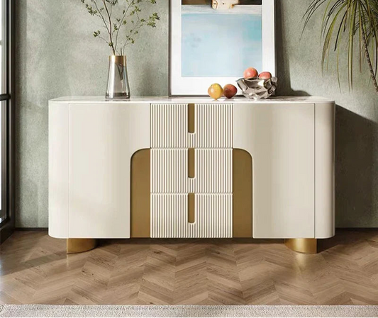 Modern Cream & Gold Sideboard with Ribbed Drawers – Luxurious Storage Cabinet/Side Board/Side Cabinet with – alternate view 2