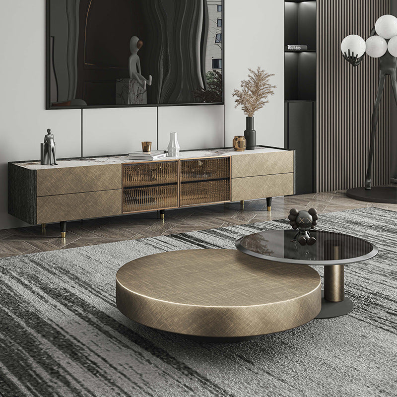 Postmodern Bronze Stainless Steel Tempered Coffee Table