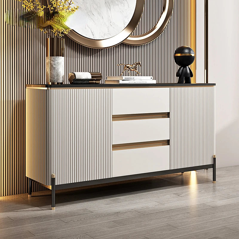 Modern Wooden Buffet Sideboard Cabinet – Luxury Marble Top Dining Room and Living Room Furniture for the Home