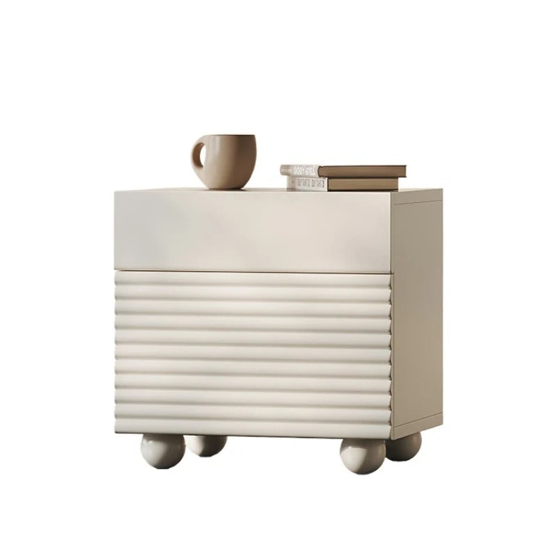Cream Ball-Leg Nightstand – Italian Minimalist Storage Cabinet