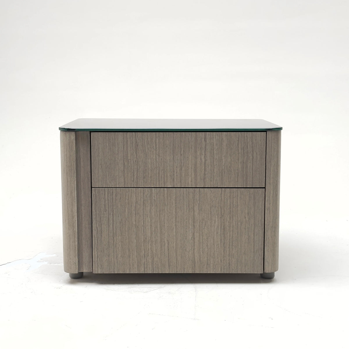 Italian-Inspired Wooden Bedside Table – Minimalist Drawer Nightstand with Glass Top