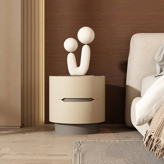 Mini Cream Round Nightstand – Solid Wood Storage Side Table – alternate view 2
