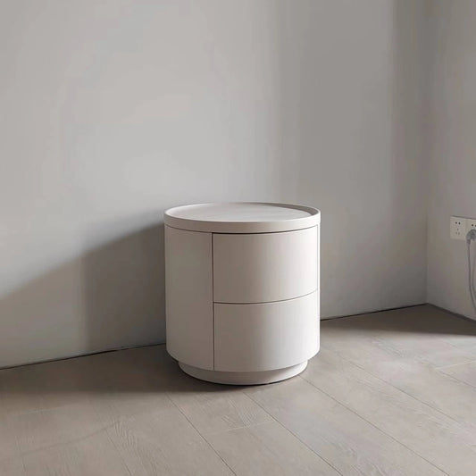 Minimalist White Round Bedside Table – 2-Drawer Nightstand for Home or Hotel – alternate view 2