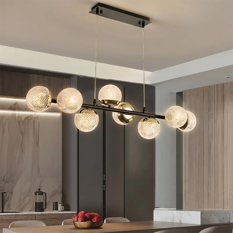 Contemporary 8-Globe Linear Pendant – LED Chandelier for Dining or Kitchen Island