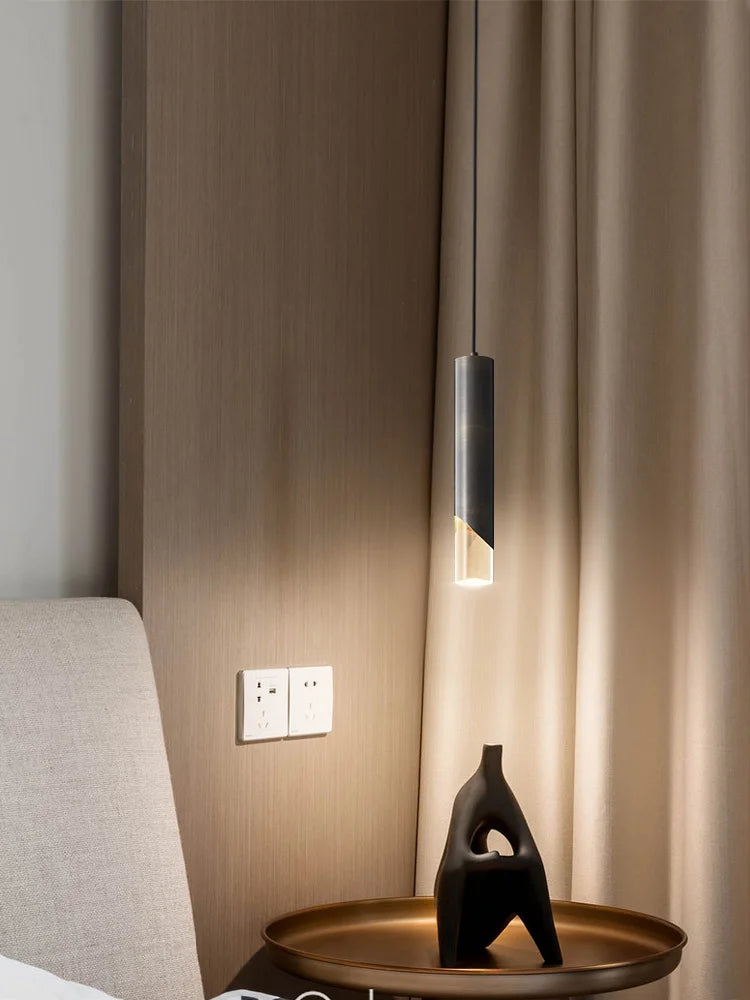All-Copper Bedside Pendant Light – Luxury Single-Head LED Chandelier for Bedroom & Ambient Lighting