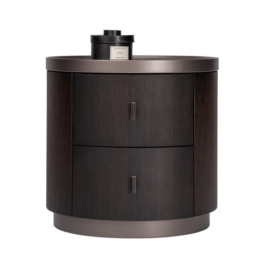 Dark Walnut Round Nightstand – 2-Drawer Modern Wood Bedside Table – alternate view 2