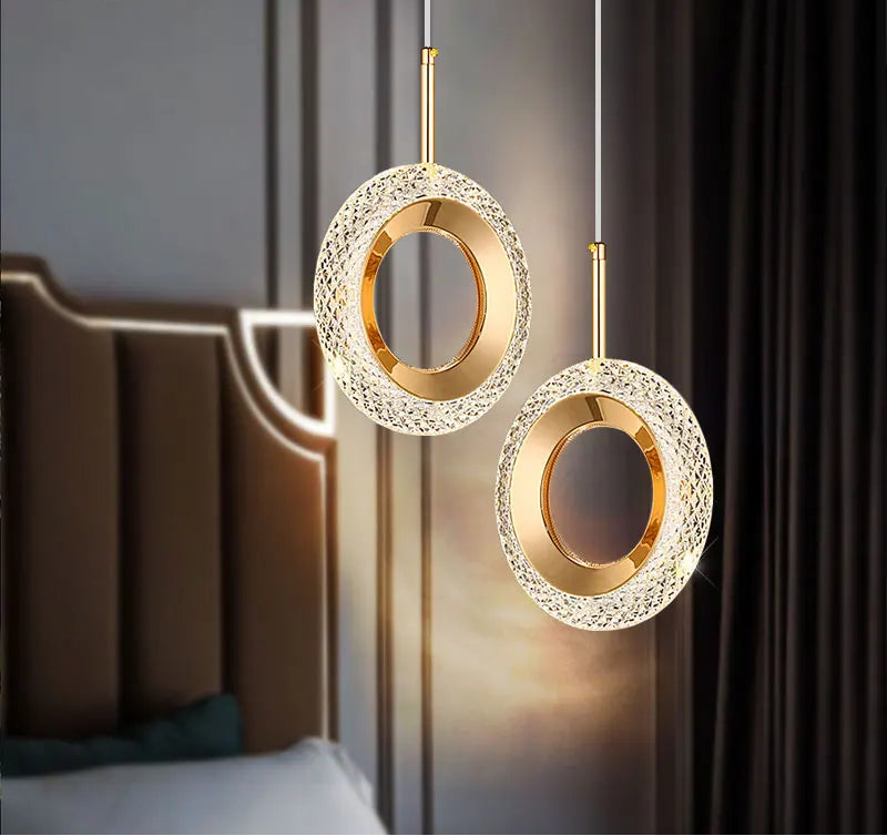 Modern Crystal Ring Pendant Light – LED Hanging Lamp for Bedroom or Living Room Decor
