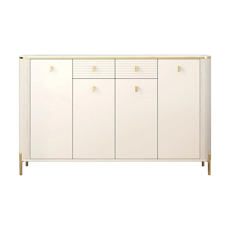 French-style Cream Side Cabinet – Large Capacity Rock Storage Table for Living Room with Minimalist Painted Finish