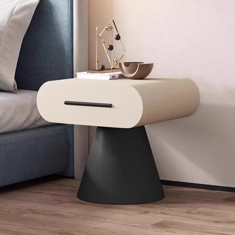 Modern Cream and Black Nordic Nightstand – Minimalist Wood Bedside Table