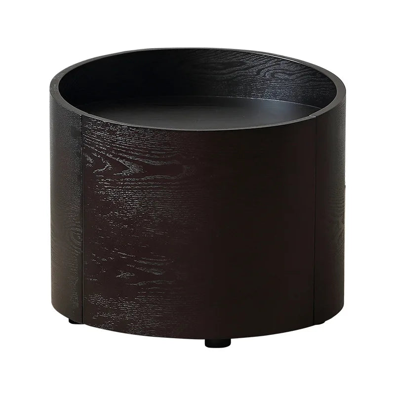 Italian Smoked Oak Round Bedside Table – Solid Wood Minimalist Nightstand