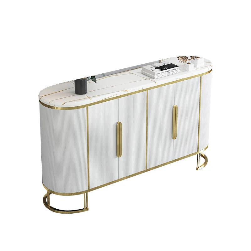 Luxury Rock Plate Sideboard with Storage, Modern Minimalist Living Room Side Cabinet, Solid Wood and Marble Dining Room Locke