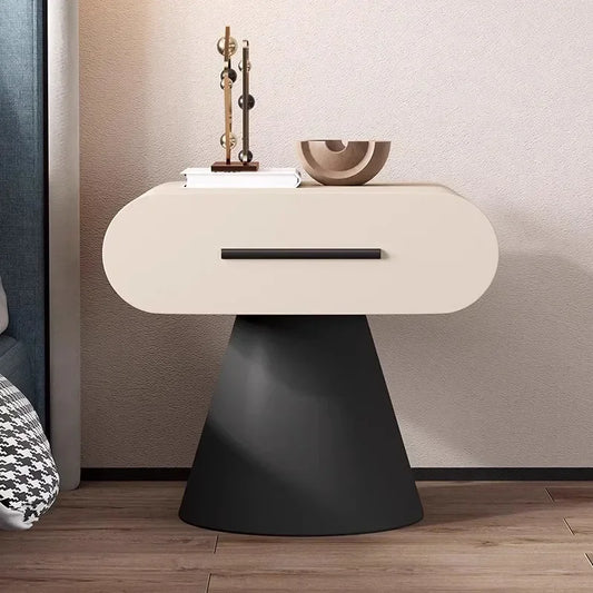 Modern Cream and Black Nordic Nightstand – Minimalist Wood Bedside Table – alternate view 2