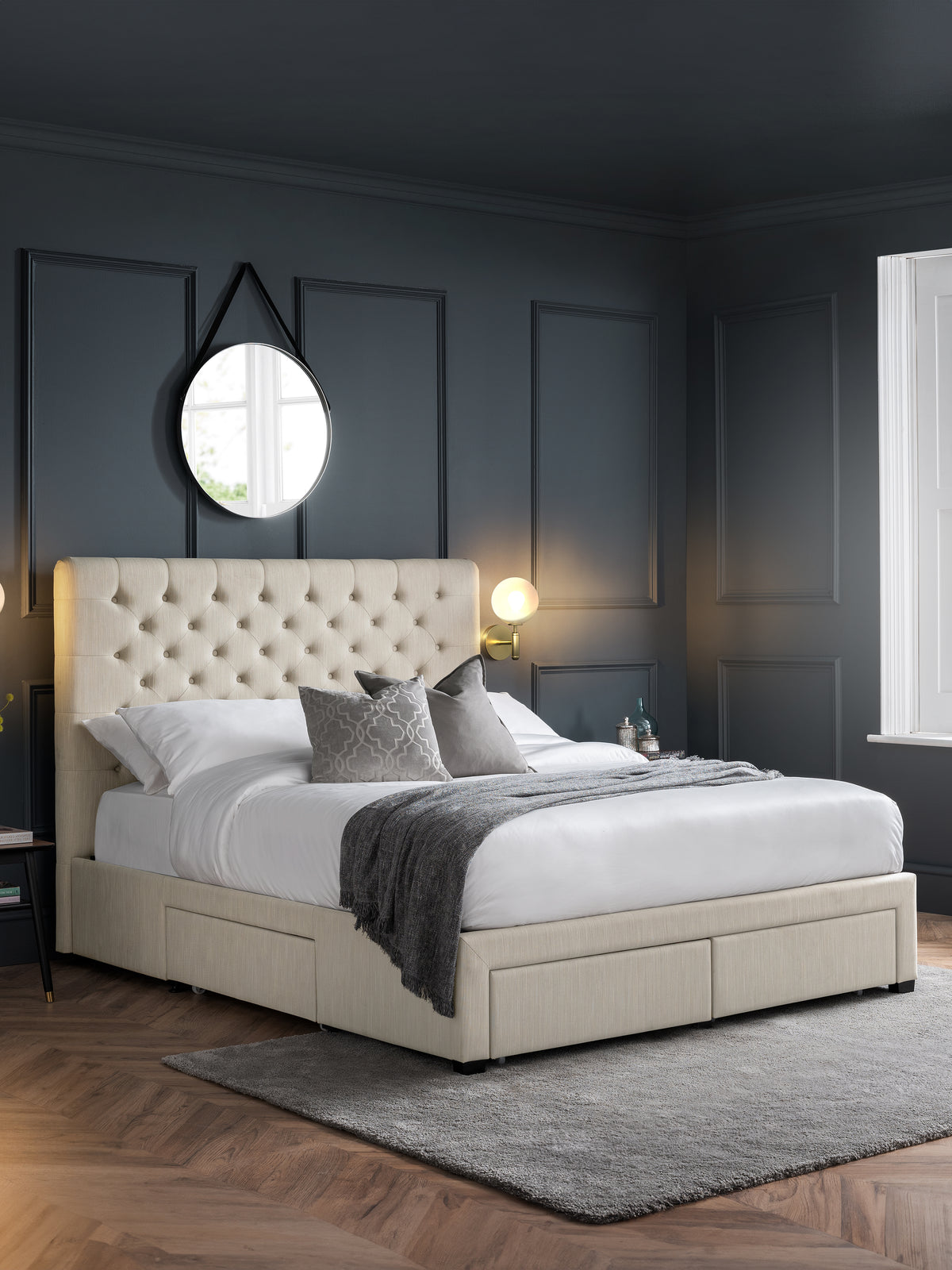 Wilton Upholstered 4 Drawer Storage Bed – Colour & Size Options – Oatmeal Linen, Double – main view