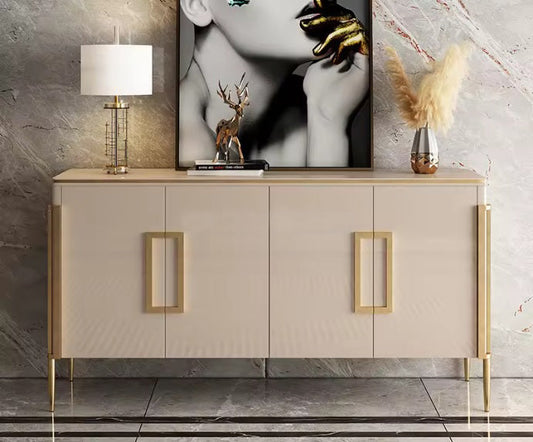 Stylish Beige Side Cabinet/Side Board/Storage Cabinet – Sleek Gold Accents & Spacious Storage Solution – alternate view 2
