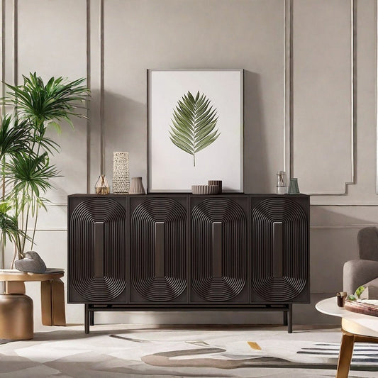 Modern Dark Wood Sideboard with 3D Carved Design – Elegant Storage Cabinet/Side Board/Side Cabinet for Con – alternate view 2