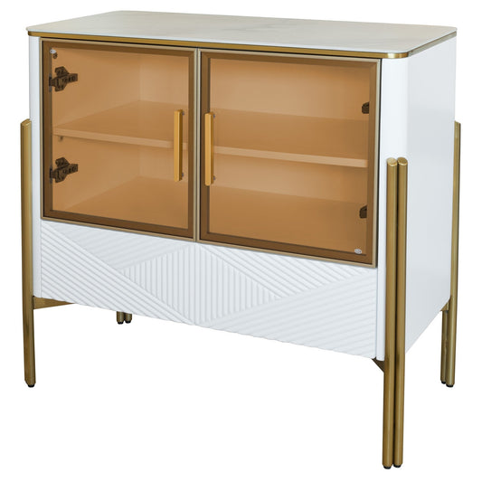 Elegant White & Gold Display Cabinet with Glass Doors – Stylish Storage cabinet or side Board or Side Cabi – alternate view 2