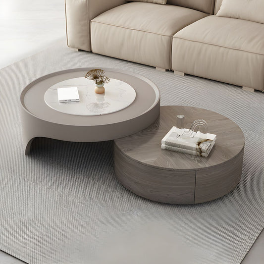 Custom Made Modern Nesting Coffee Table Set with Wood & Beige Finish