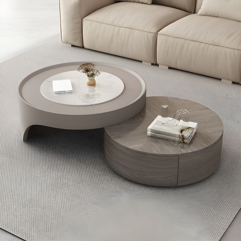 Custom Made Modern Nesting Coffee Table Set with Wood & Beige Finish