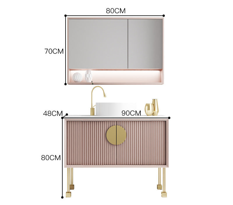 Modern floor-standing vanity with marble top and bowl sink