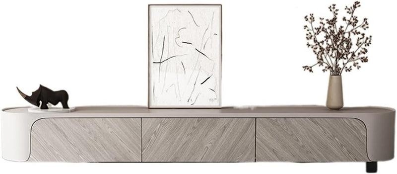 & Beige Curved Edges Stylish TV Unit – Custom Made Living Room Media Console
