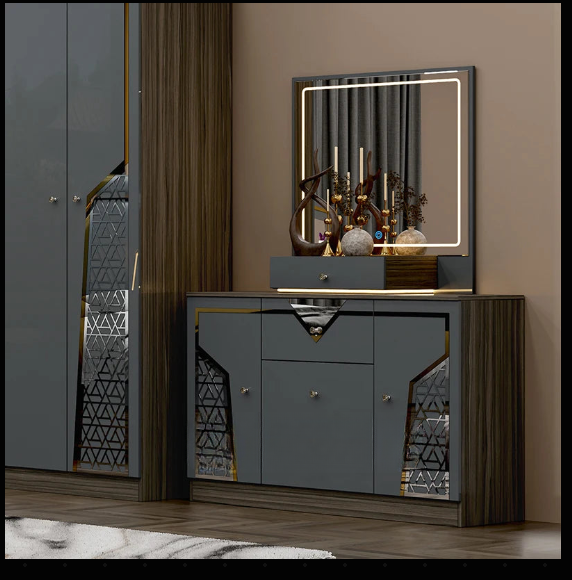 Luxury Grey Upholstered Bedroom Set – Custom Made Bed, Wardrobe & Dresser