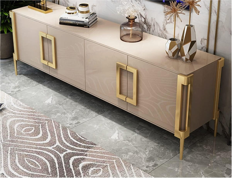 Chic Beige Stylish Gold Accents TV Unit – Custom Made Living Room Media Console