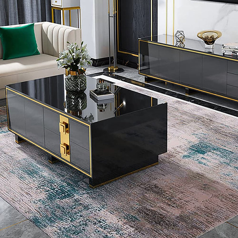 Custom Made Luxury Black & Wood Coffee Table with Gold Accents