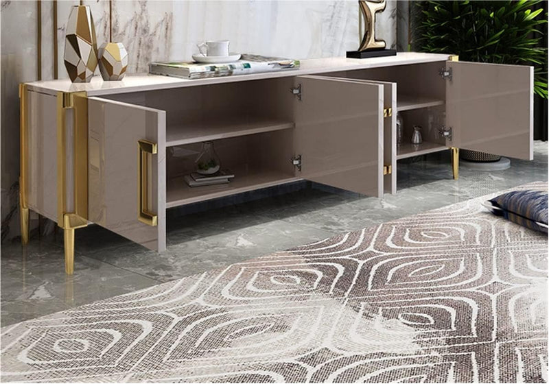 Chic Beige Stylish Gold Accents TV Unit – Custom Made Living Room Media Console