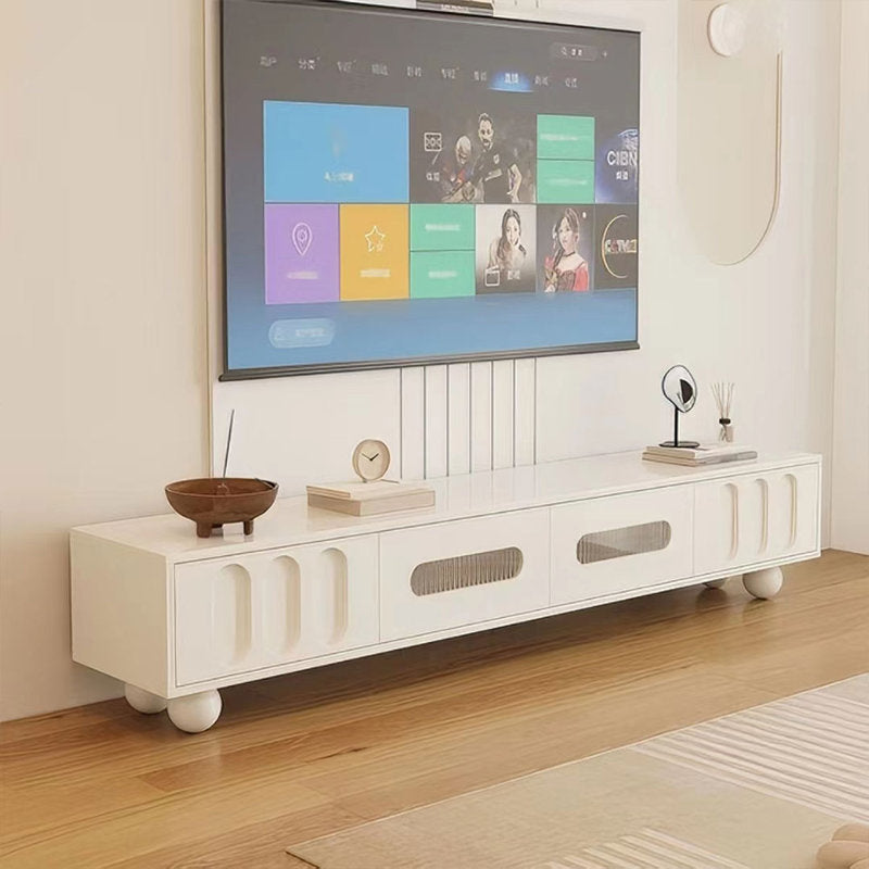 Cream Unique Curved & Elegant TV Unit – Custom Made Living Room Media Console