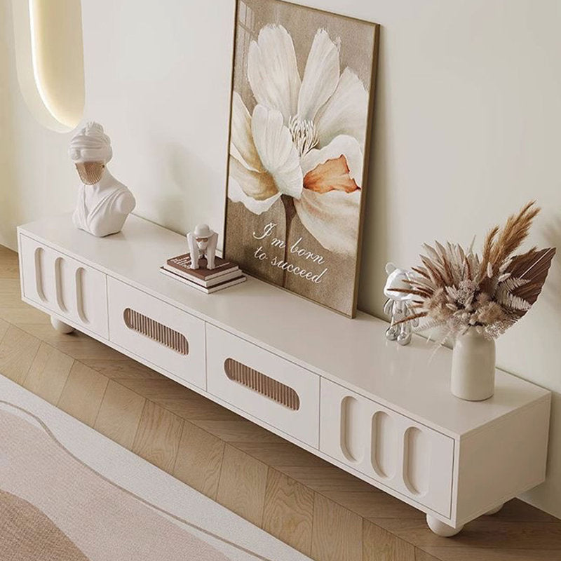 Cream Unique Curved & Elegant TV Unit – Custom Made Living Room Media Console