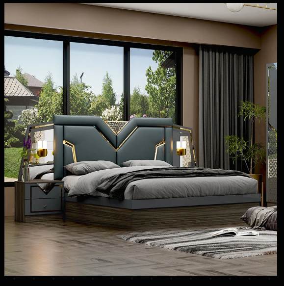 Luxury Grey Upholstered Bedroom Set – Custom Made Bed, Wardrobe & Dresser
