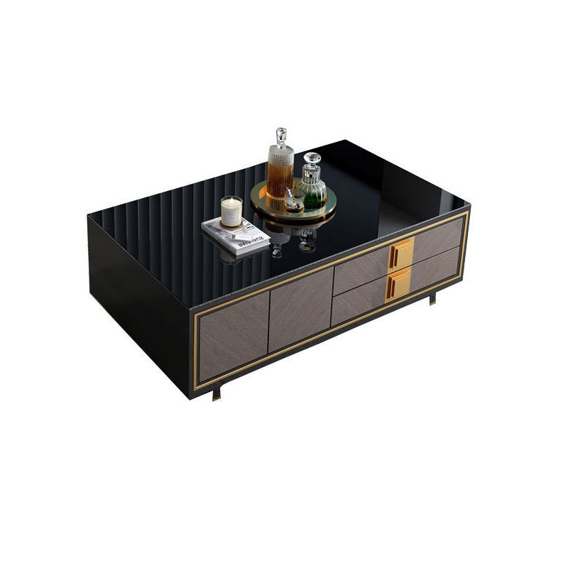 Custom Made Luxury Black & Wood Coffee Table with Gold Accents