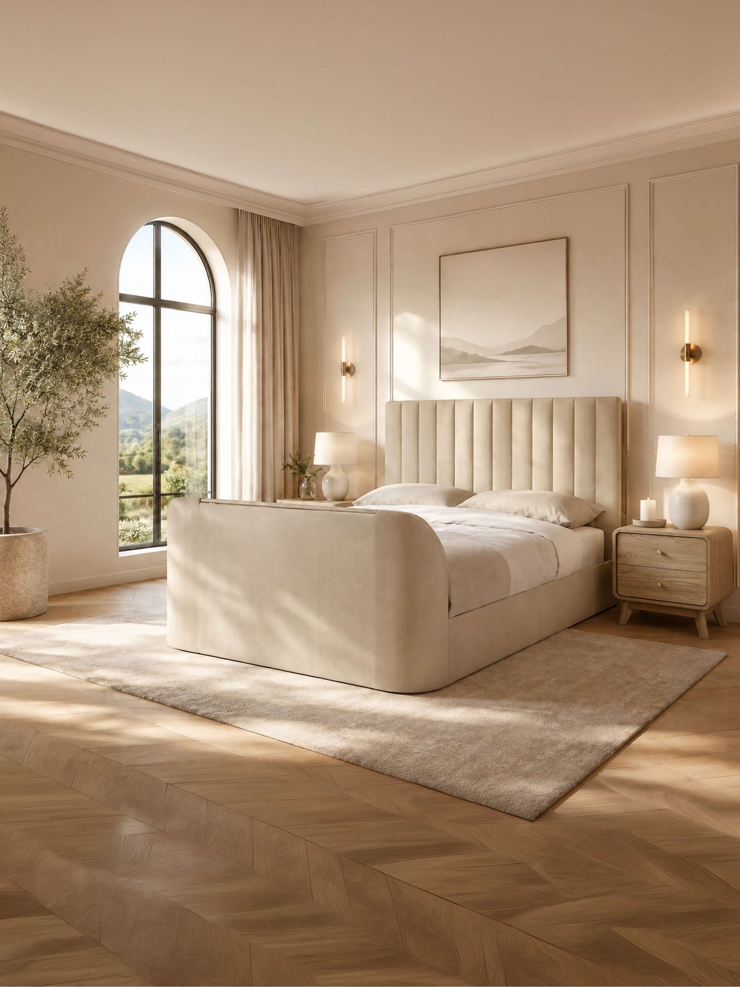 Alana Cream Velvet Side-Lift Ottoman TV Bed – Double/King – Double – front view