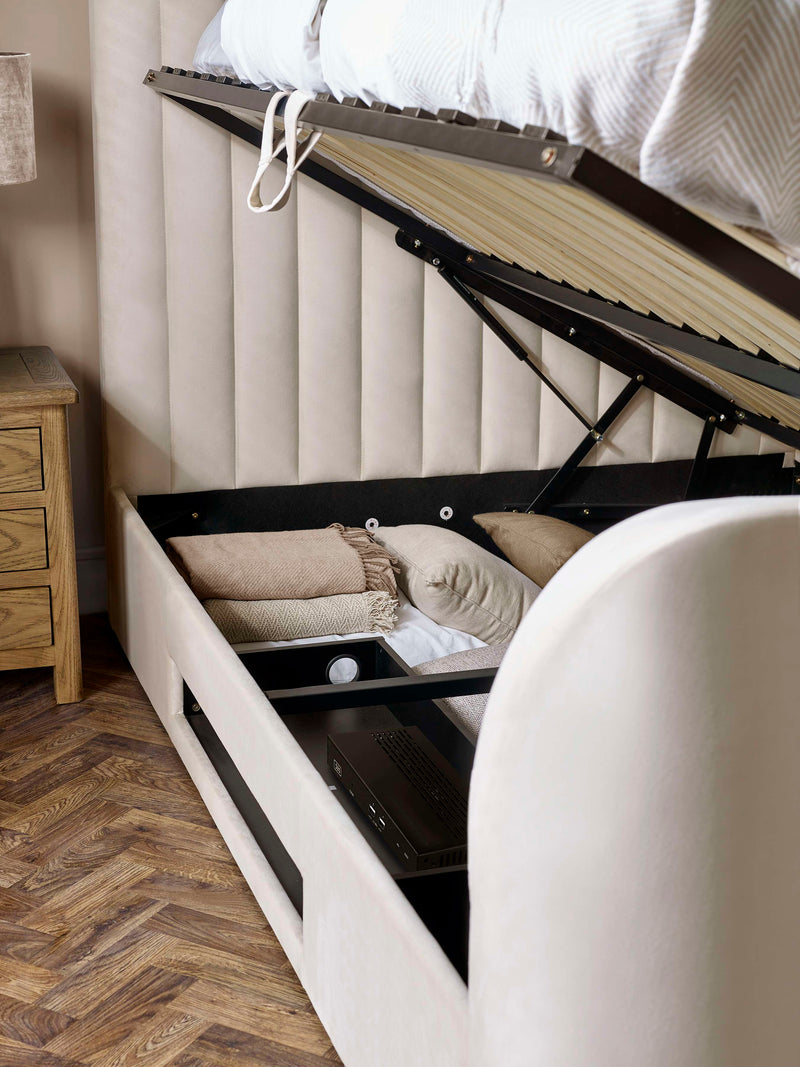 Alana Cream Velvet Side-Lift Ottoman TV Bed – Double/King – Double – alternate view