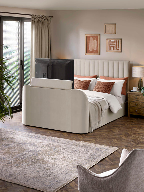 Alana Cream Velvet Side-Lift Ottoman TV Bed – Double/King – Double – alternate view